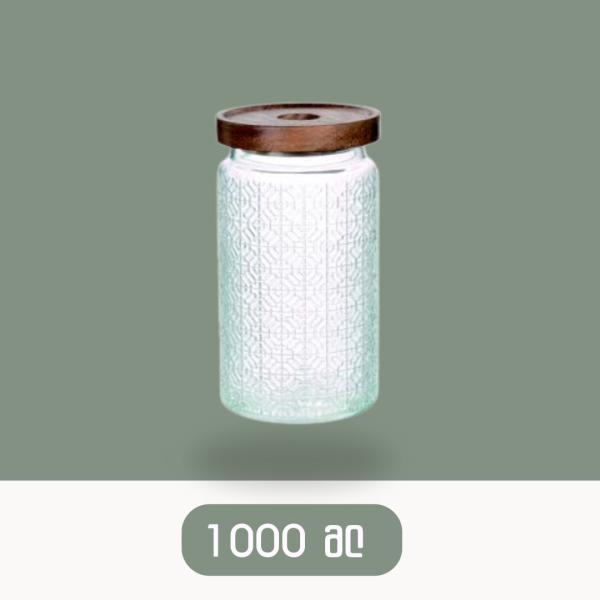 ორნამენტებიანი ქილა აკაციის ხის თავსახურით - 1000მლ